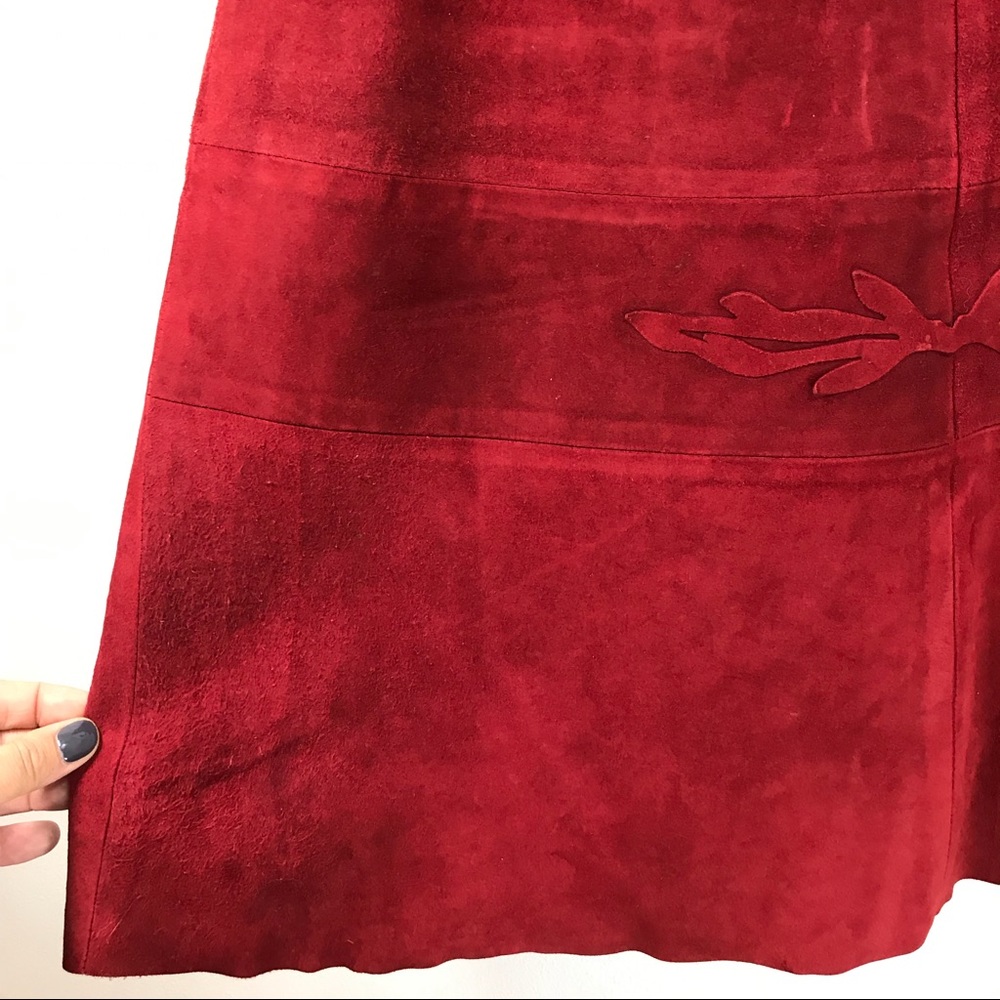 Vintage red suede a-line skirt with detail
